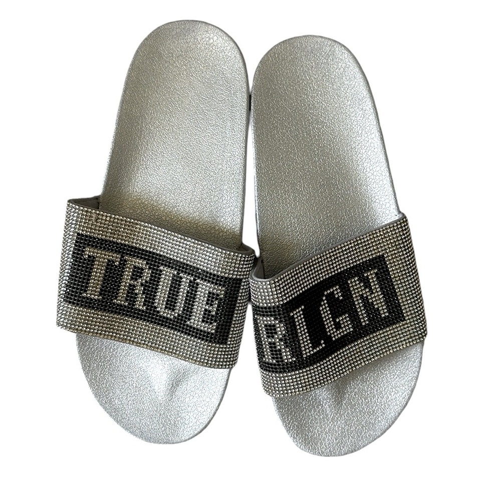 True religion rhinestones silver sandals size 11